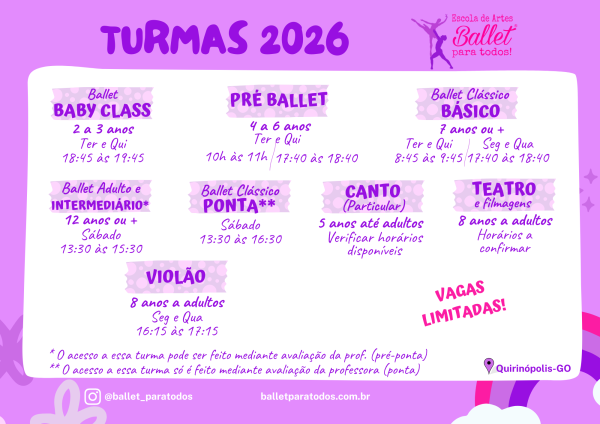 Horários turmas 2026 abril